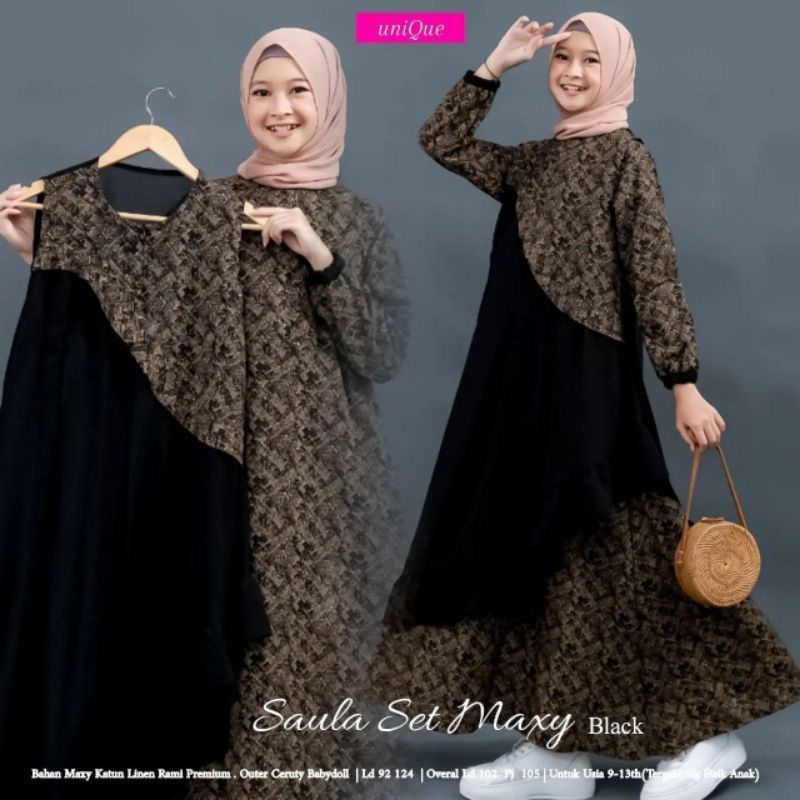 Saula Maxy kids/gamis remaja/gamis murah/gamis cardi pisah/gamis shakila mix outer ceruty/gamis ld 9