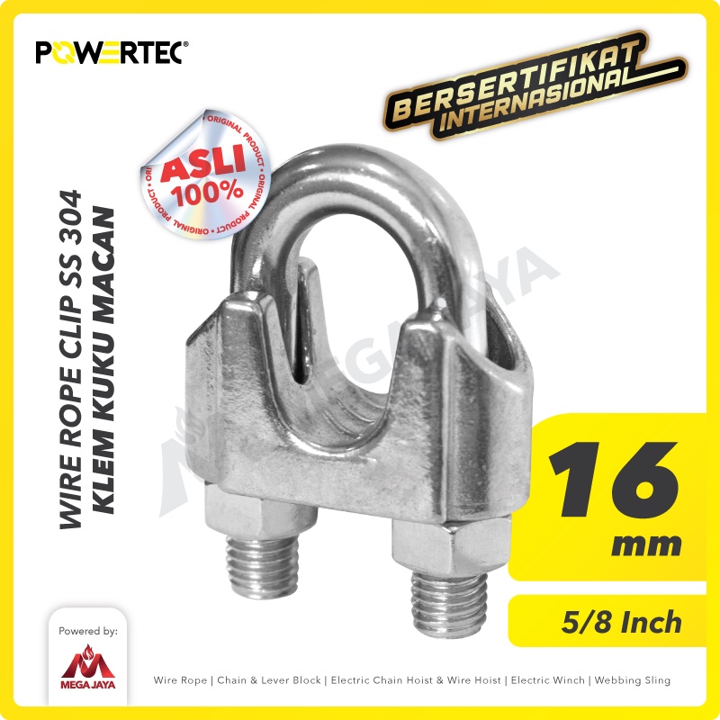 POWERTEC Wire Rope Clip / Klem Seling Kuku Macan SS 304 16mm