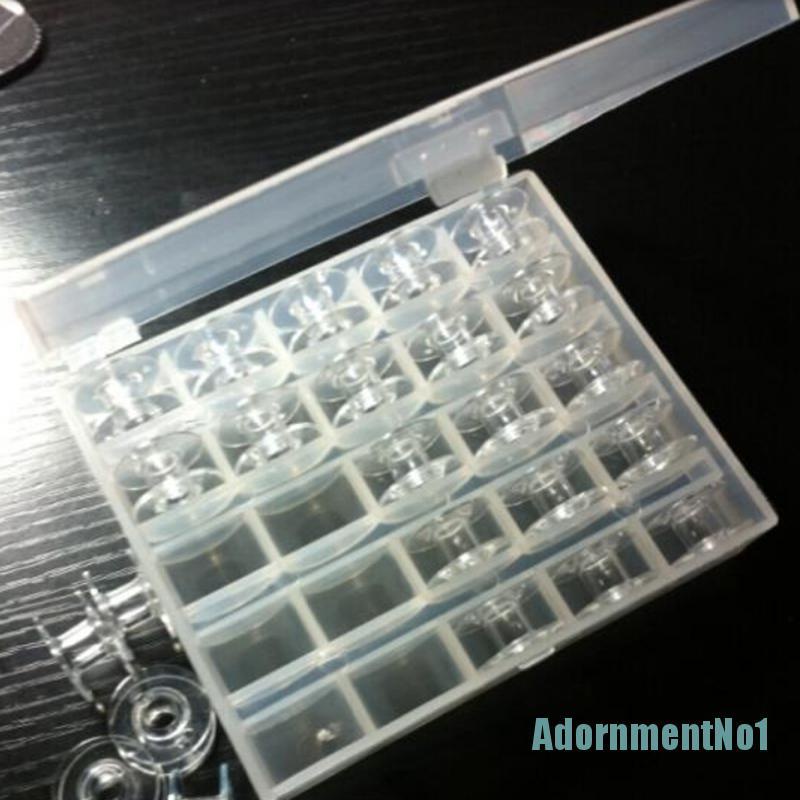 [AdornmentNo1]Box With 25 Empty Clear Bobbin Box Sewing Machine Spool Brother Baby lock Single