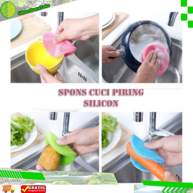 Spons Cuci Piring Bulat Silicone Multifungsi / Pencuci Piring Silikon Panci Spon Anti Kuman Karet