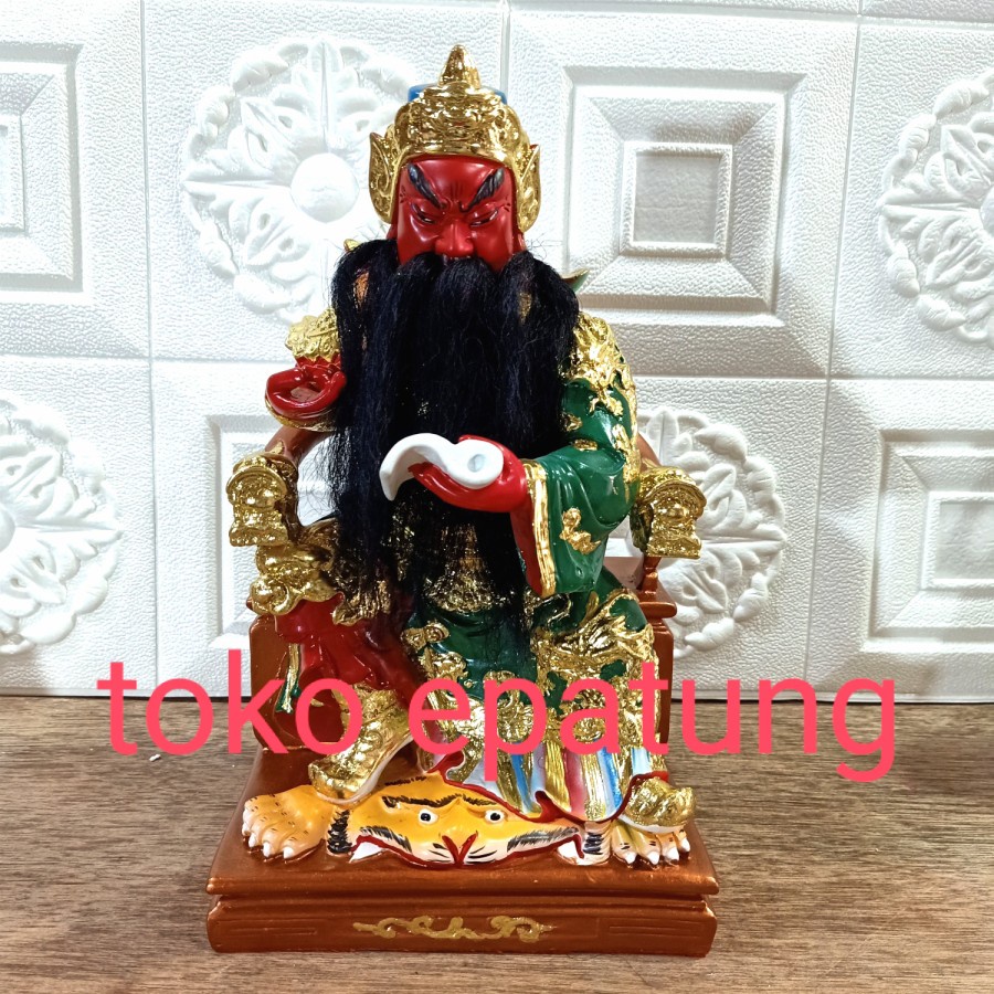 patung dewa kwan kung / kwan kong  / guan yu - fiber - 12 inch - buku - jenggot