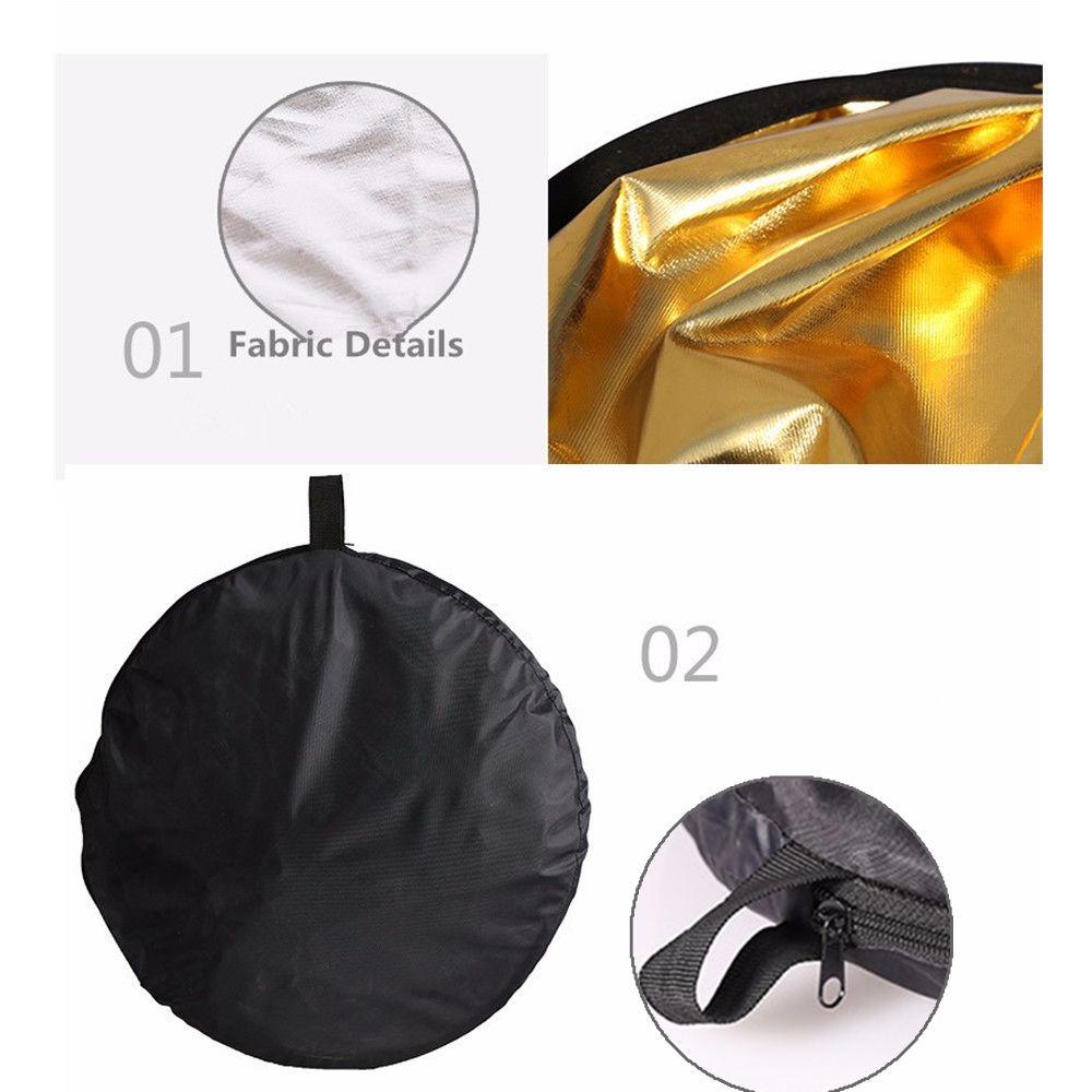 Agustinina Disc Light Reflector Studio Fotografi Collapsible 24 &quot;/ 60cm 2in1 Handhold Gold and Silver Flash Diffuser