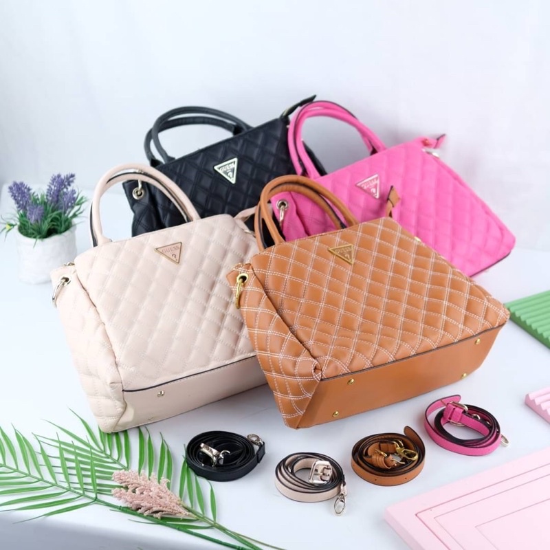 Tas Kulit Tangan Wanita GS Leather Top Handle Bag Slingbag Premium Import, Hitam Black Coklat Brown 
