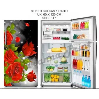 Stiker Kulkas 1 Pintu Motif Bunga Mawar Merah