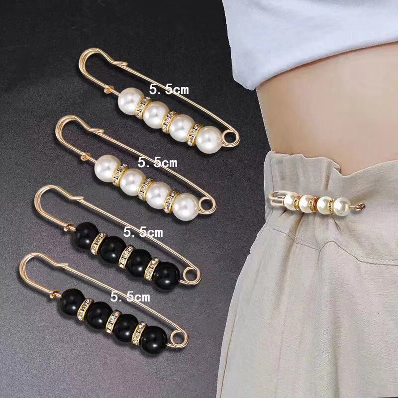 1 Set Waistband Pin Accessories Pearls Crystal Brooch Pins Waist Tighting Clap Anti Exposed Safty Pins Anti-fade Exquisite Elegant Brooches