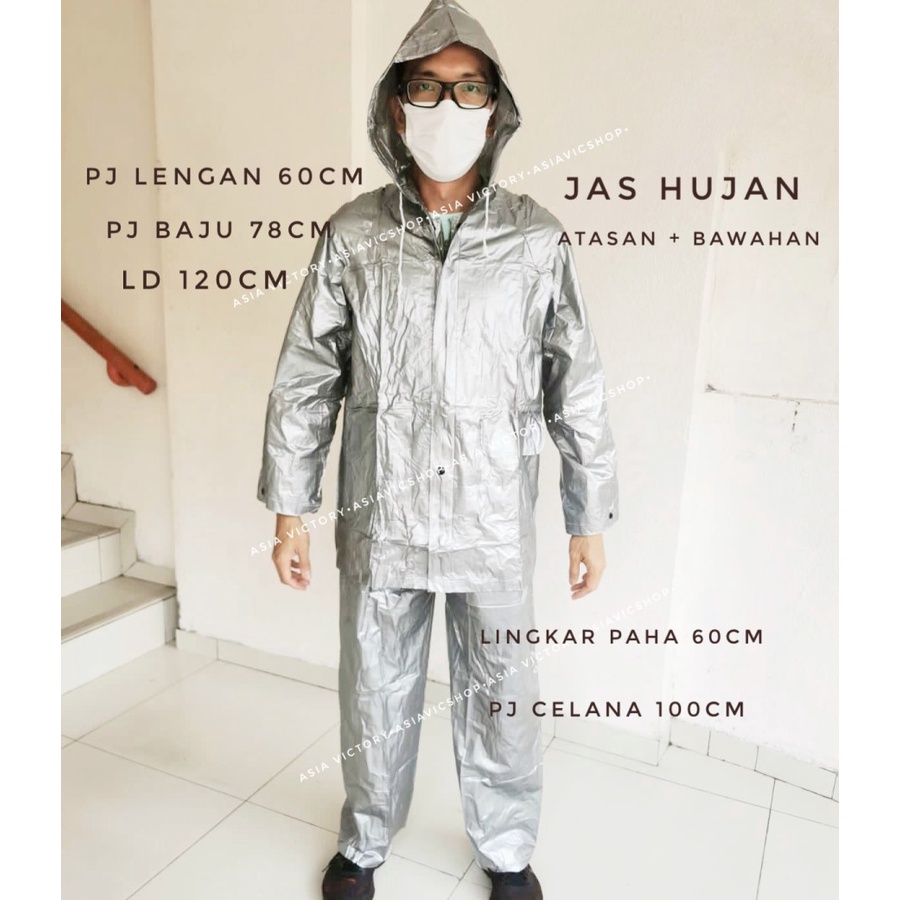 Jas Jaket Mantel Hujan Plastik Atasan Bawahan Celana Setelan Transparan Warna