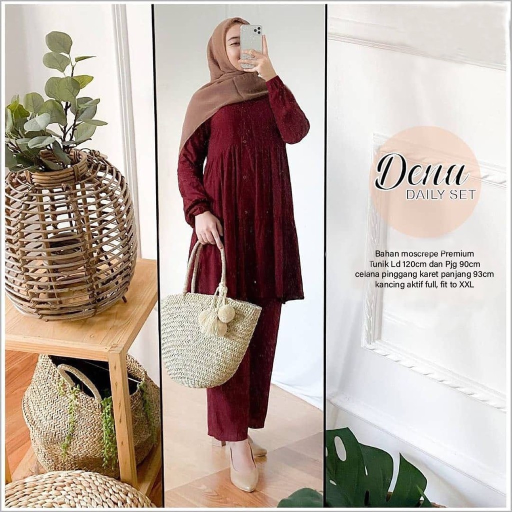 PAKAIAN WANITA DAILY SET JUMBO DENA SETELAN CELANA TERBARU 2IN1 DMR