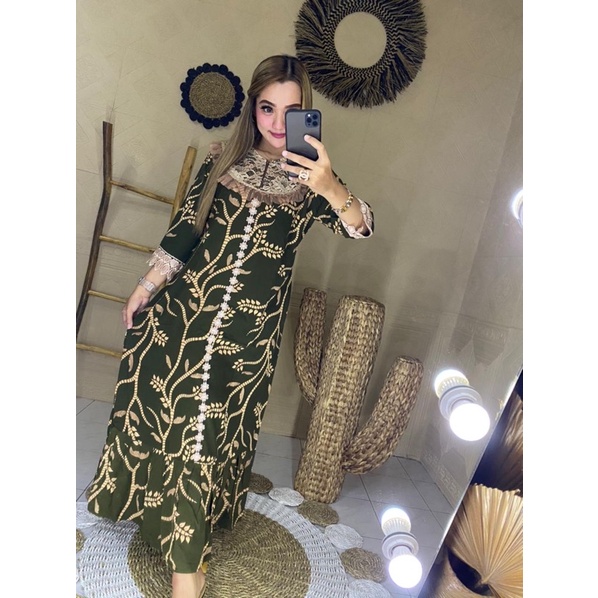 DASTER ARAB RENDA || LONGDRES VEE BORKAT KANGKUNG || MODEL DEPAN RESLETING BUSUI & BUMIL LD 110-Ecer hijau armi