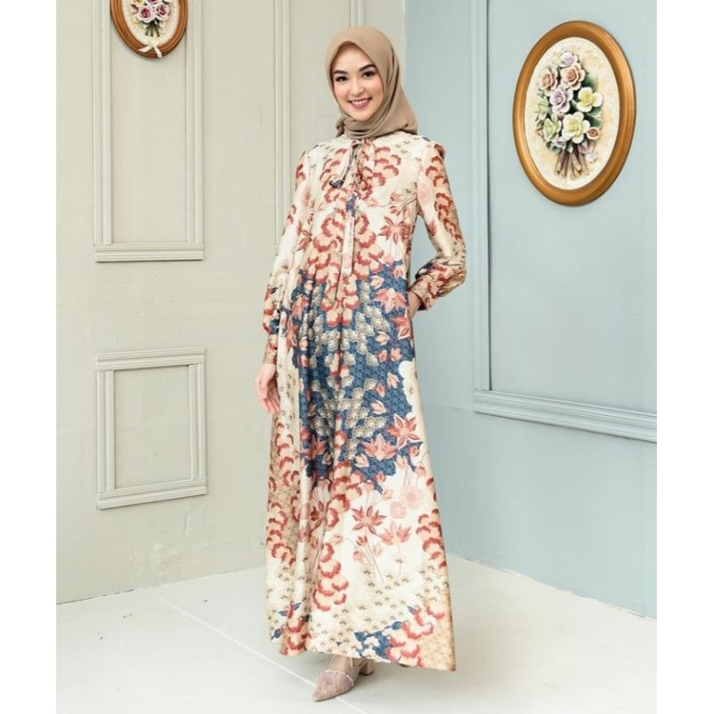 Wearing KLAMBY AVA Dress Color RedWood size XS