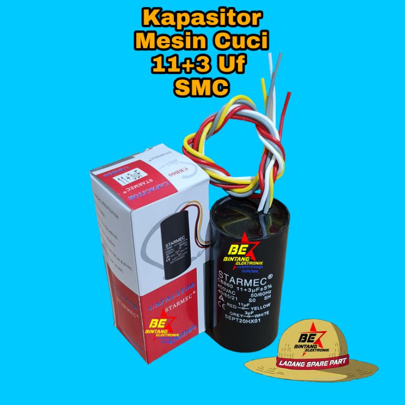 Kapasitor 3+11 UF SMC Capasitor Mesin Cuci Sharp 11+3 Mikro 11 - 3 Uf