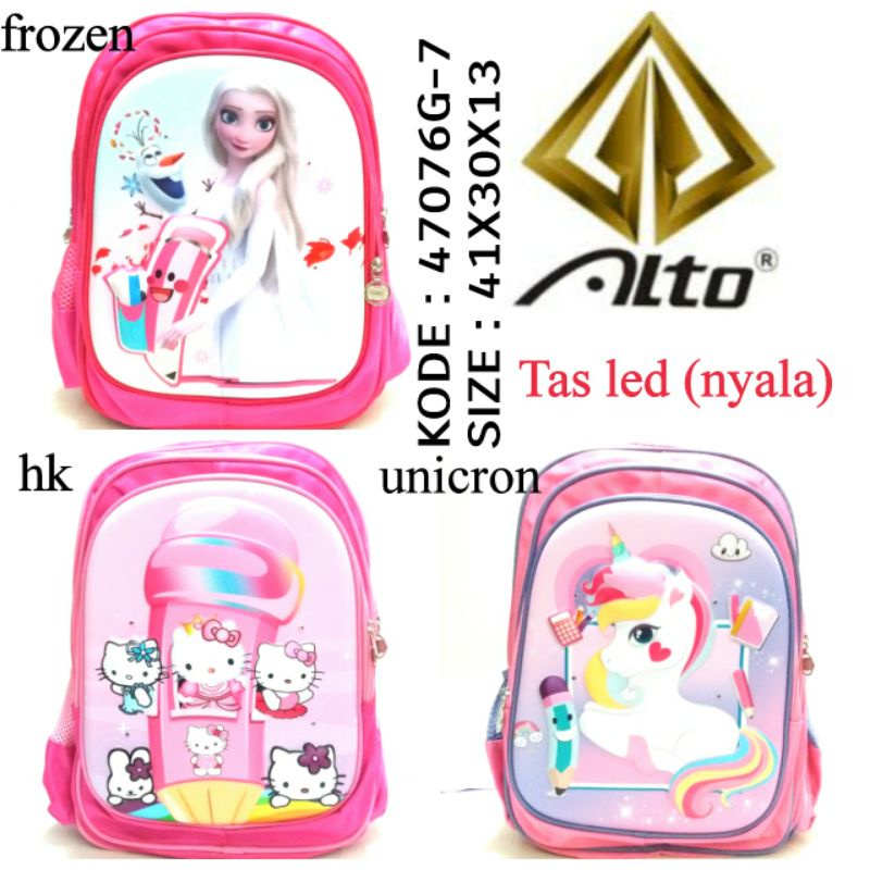 TAS SEKOLAH ANAK CEWE ALTO 47076G-7# TAS LUCU KARAKTER HK LOL DAN UNICRON TAS LED BISA NYALA