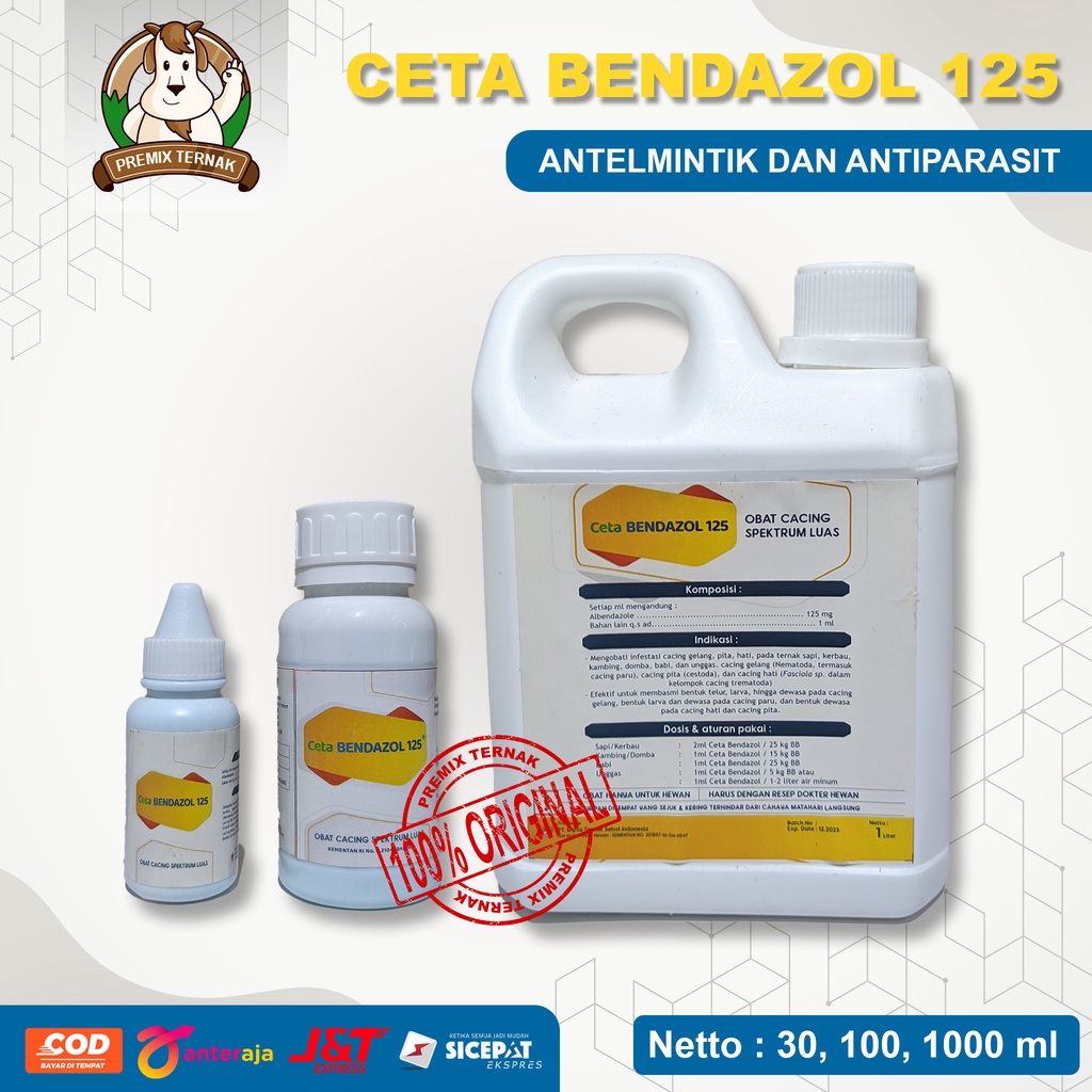 Obat Cacing Sapi Kambing Ampuh &amp; Terbukti I CETA BENDAZOL 125 30ml, 100ml, 1Liter - Obat Cacing Hewan Sapi Kambing Domba Babi Ayam