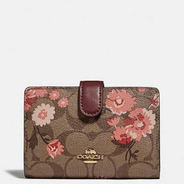 DOMPET COACH ORIGINAL - CLUTCH COACH MEDIUM WALLET SIGN KHAKI FLORAL