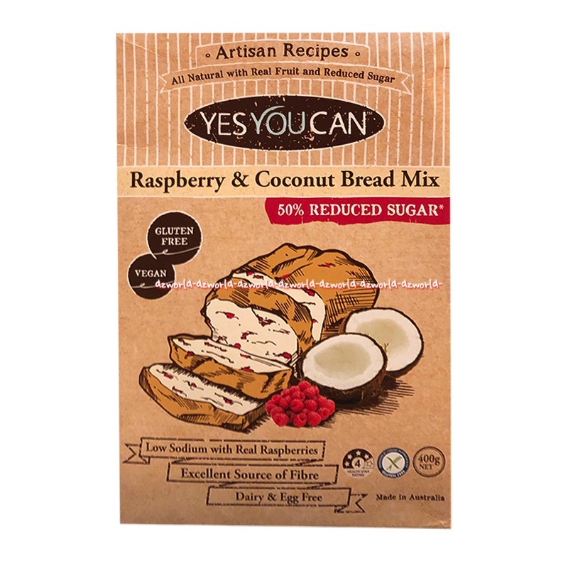 Yes You Can Raspberry &amp; Coconut Bread 400gr Tepung Premiks Rendah Gula Yesyoucan Tepung Instan Rasberi Kelapa