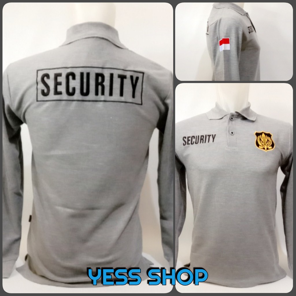 Kaos Baju Kaos Polo Shirt Security Lengan Panjang Abu Logo Kuning