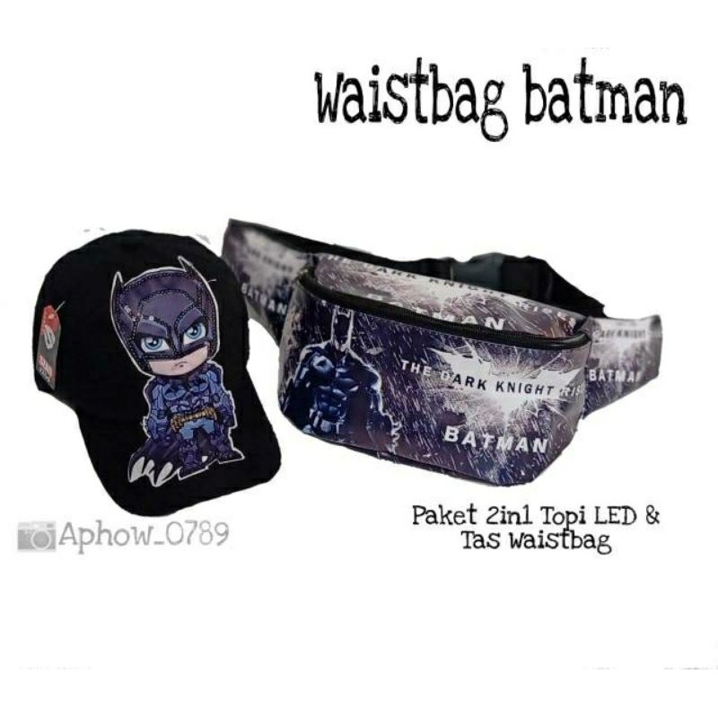 NSTORE_15 Paket Murah Waistbag Anak+Topi Anak Led KARAKTER BATMAN / terlaris Foto REALPICT