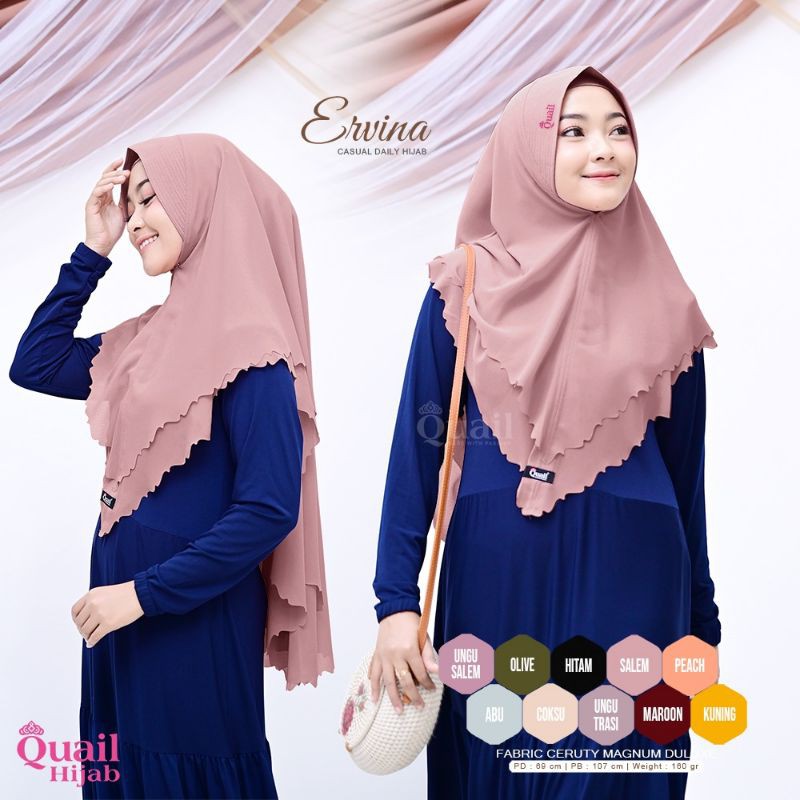 ERVINA ORIGINAL QUAIL HIJAB | Khimar Quail | Khimar 2 Layer | Khimar Soft Pad