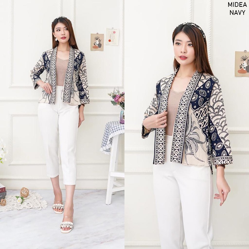 Evercloth Midea Blazer Batik Wanita Outer Rompi Wanita Jumbo Jaket Luaran Couple