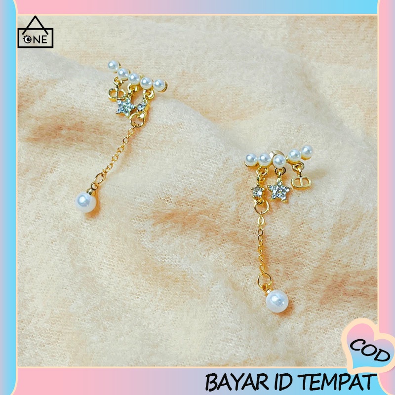 COD❤️Anting Rumbai Busur Mutiara Busana Wanita Kecil Segar Anting Bertabur Bintang Lima Runcing