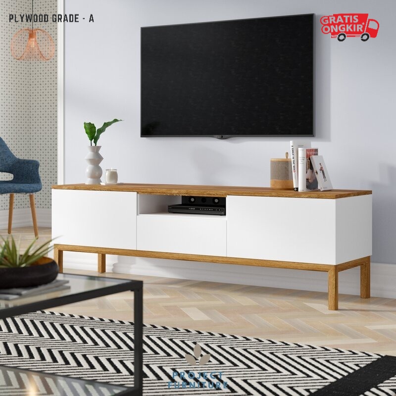 Latopia Cadence - Meja TV / Rak TV Minimalis Modern Panjang 180 cm  Maks Ukuran TV 70" Putih Oak