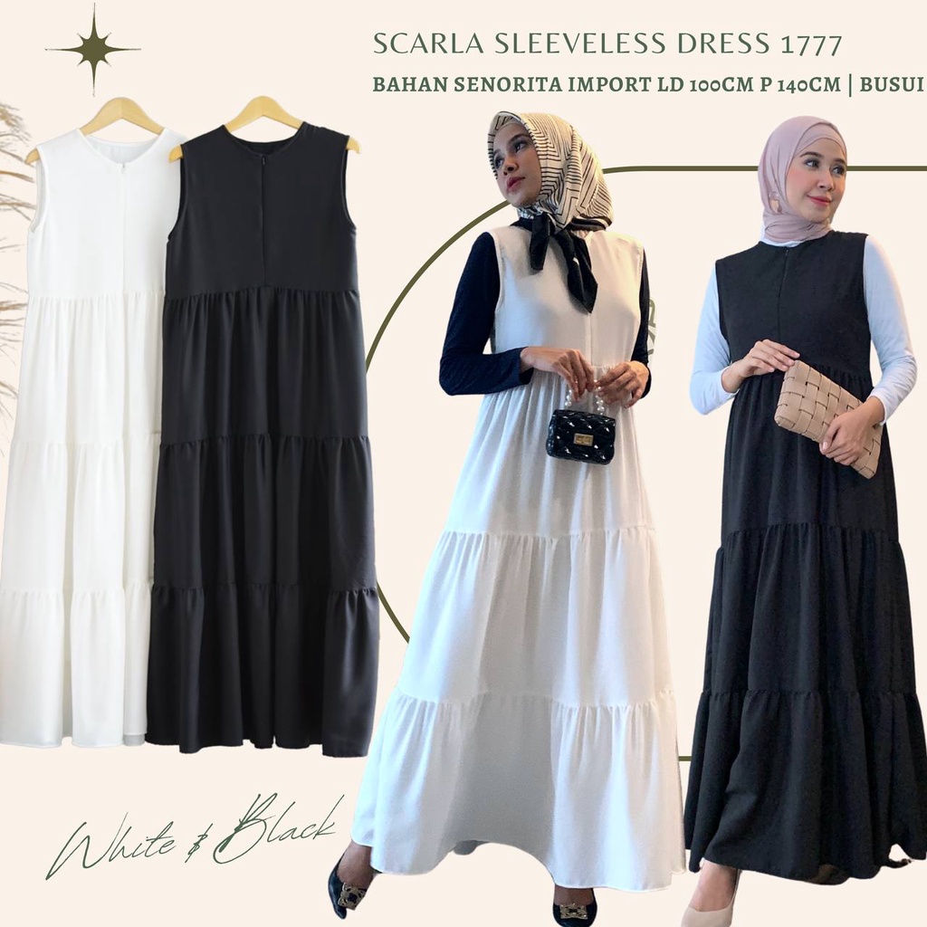 Scarlaa Sleeveless Dress Ld 100/Long Sleeveless Dresss/Gamis Buntung Rempel/Gamis Lengan Buntung