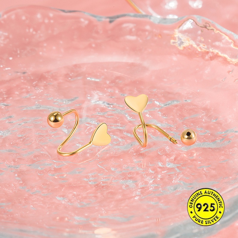 Anting S925 Silver Bentuk Hati Model Sekrup Putar Anti Hilang Untuk Wanita