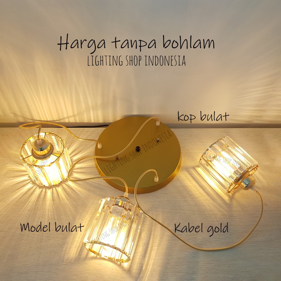 Lampu gantung kaca kristal 3in1 void kop bulat modern meja makan 1set