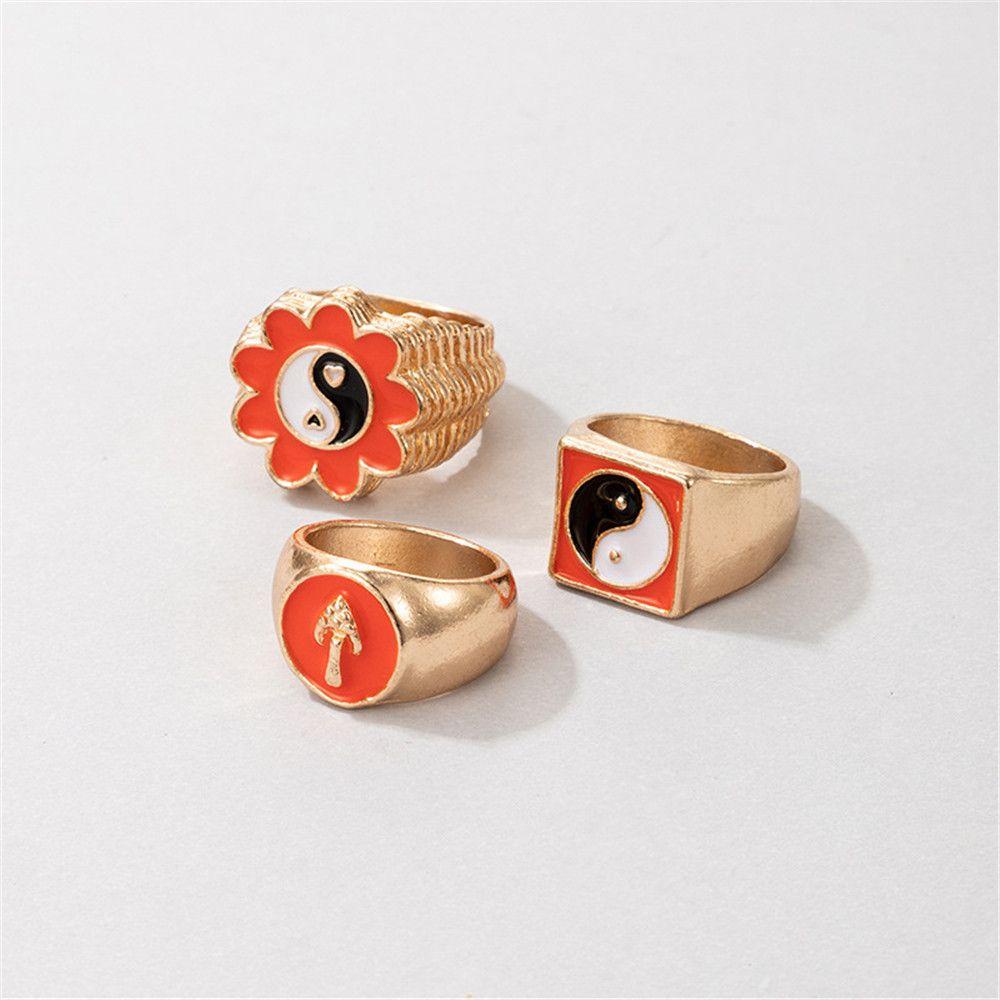 Lily 3Pcs Cincin Jari Perhiasan Fashion Cinta Hati Yin Yang Enamel