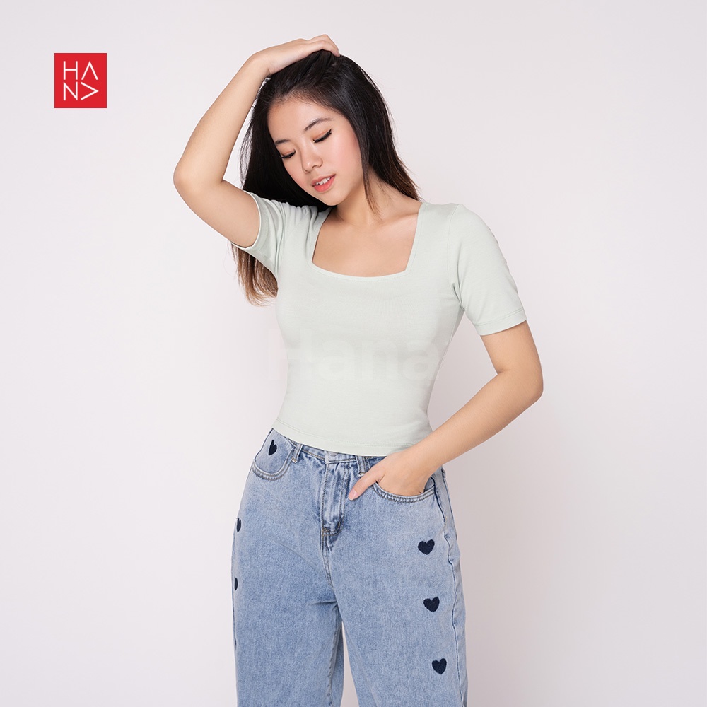 HanaFashion JKT - Martina Basic T Shirt / Kaos Crop Top Murah Wanita Square Neck - TS177