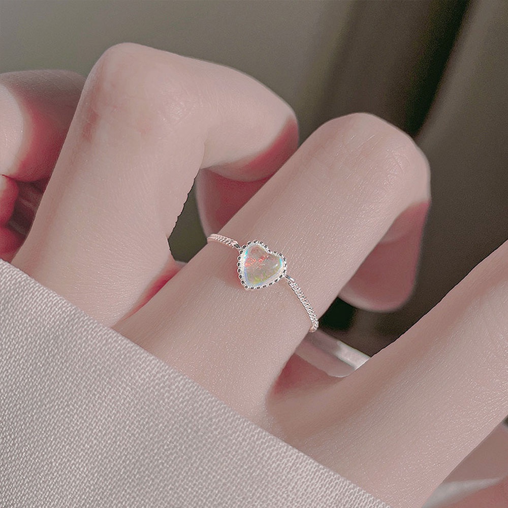 Cincin Jari Telunjuk Adjustable Dengan Liontin Batu Bulan Warna Gradasi Untuk Wanita
