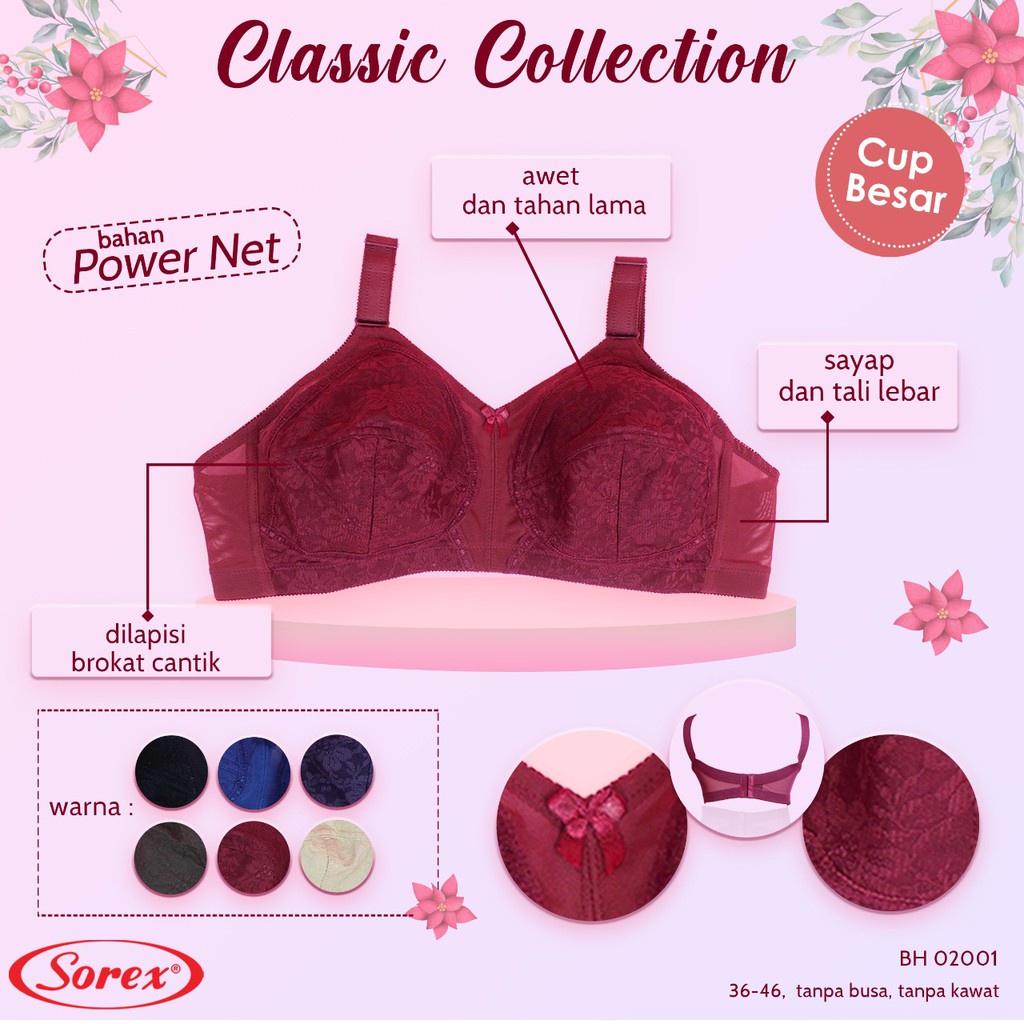 BH Sorex Classic 02001 Cup B | Sorex Bra Brukat Sister Sport | Tanpa Busa Tanpa Kawat - Sguna