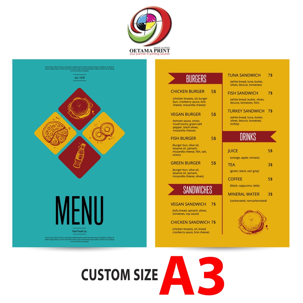 

Cetak menu makanan hardcover ukuran A3