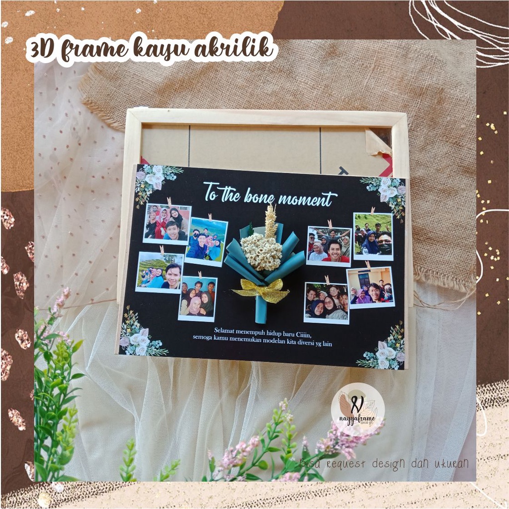 3D 21X30 FRAME AKRILIK KAYU  / KADO WEDDING / FRAME EDELWIESS / KADO WISUDA