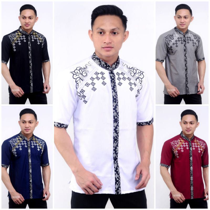 Baju Koko pria lengan pendek kombinasi batik bordil istimewa murah terbaru keren