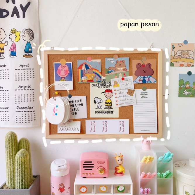 Message board /wind wooden cork board - pin board - papan tempel kayu