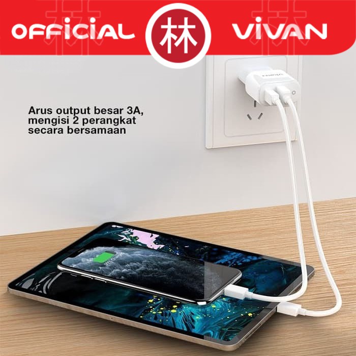 Vivan Power Super II 18W Dual Port USB Charger QC3.0 + PD 3A