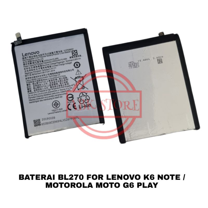 BATRE BATERAI BATTERY BL270 FOR LENOVO K6 NOTE / MOTOROLA MOTO G6 PLAY