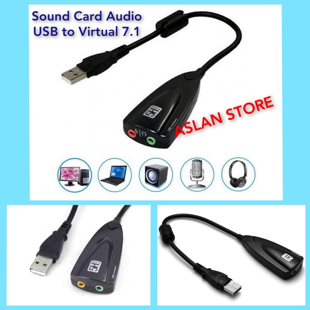 Sound Card Adaptor USB to Virtual 7.1 Channel Audio Mic Earphone 5HV2