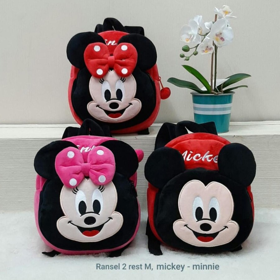 Tas Ransel Mickey/Minnie Mouse M(25cm) Sekolah Main Anak-anak TK Paud SDIT SD Boneka Mickey/Minnie