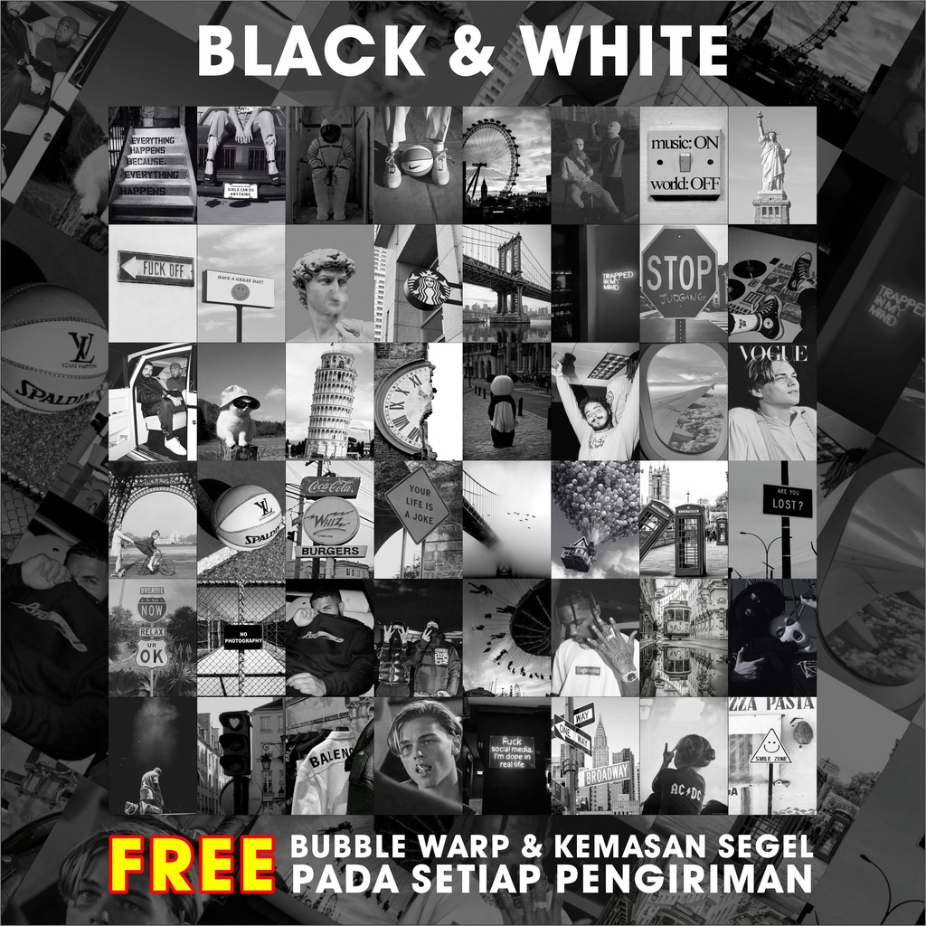 ( 48 PCS ) Poster Dinding Aesthetic Bundle Black &amp; White | Dekorasi Kamar Aesthetic