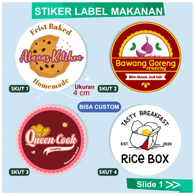 Jual Stiker Label Makanan Custom Bontak Label Sticker Logo Cutting Bulat 4 Cm A3 Stiker Label