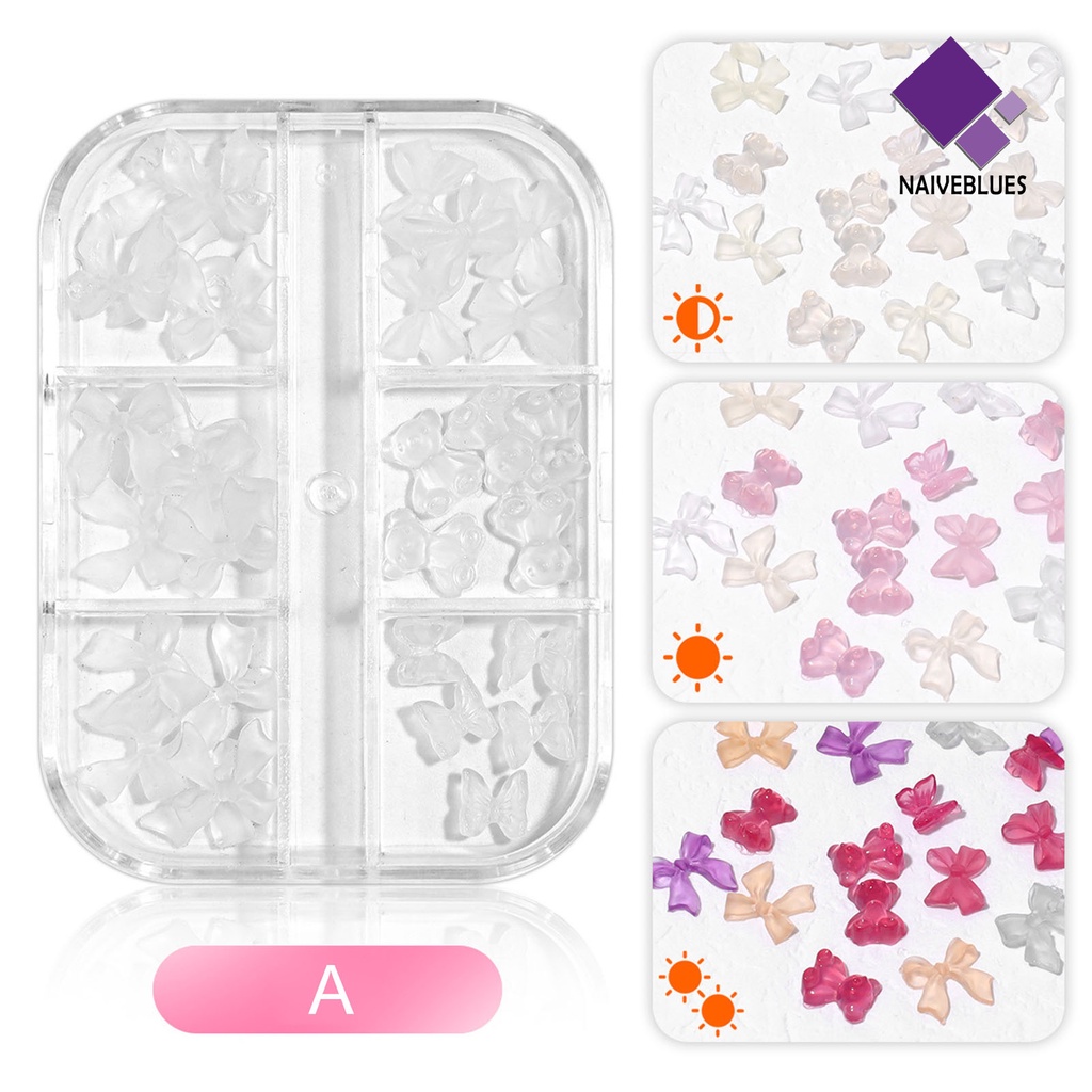 Naiveblue 1 Kotak / Set Hiasan Kuku 6 Sekat Bahan Resin Untuk Nail Art / Manicure