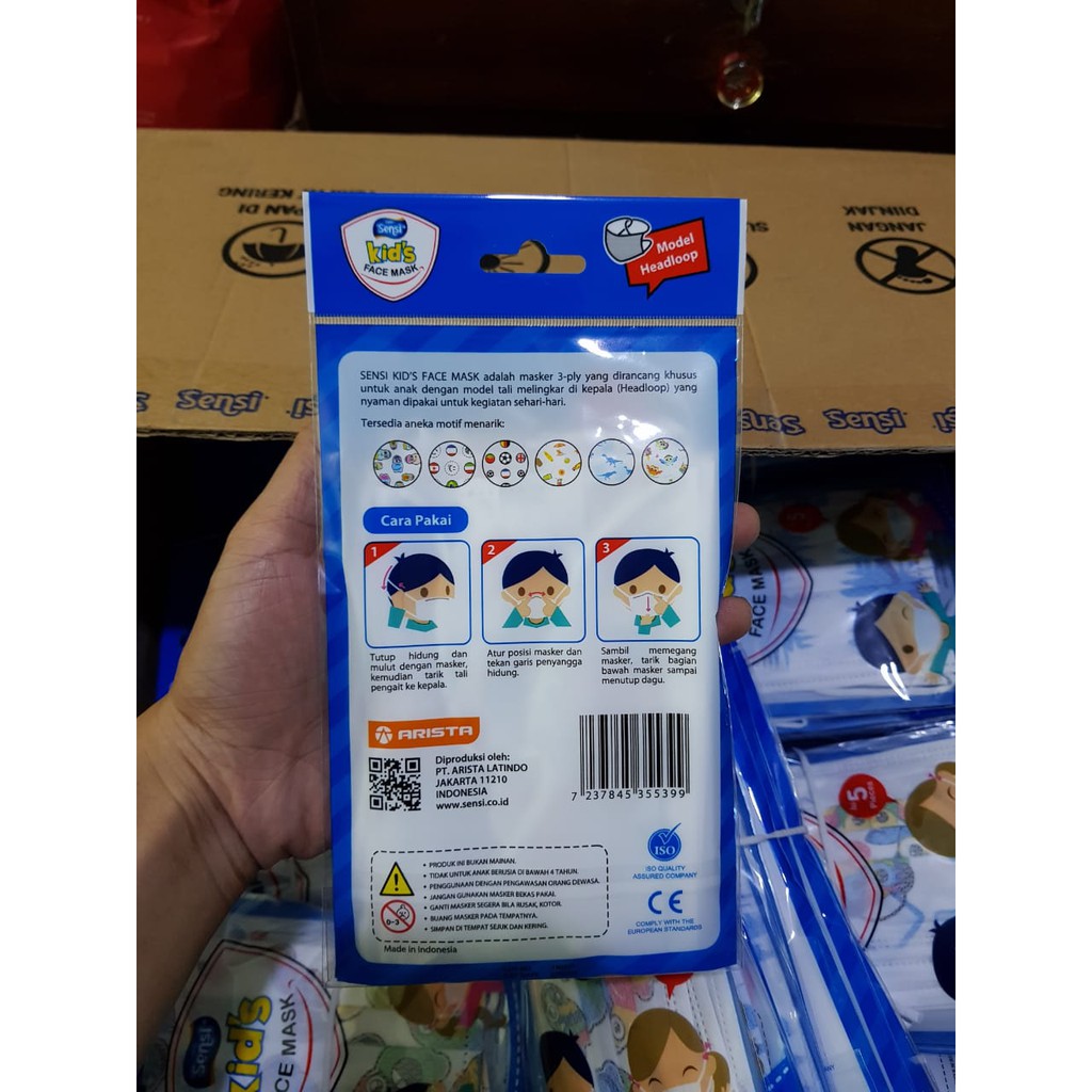 SENSI Kids Face Mask Headloop isi 5/Masker Anak Sensi Headloop 3ply