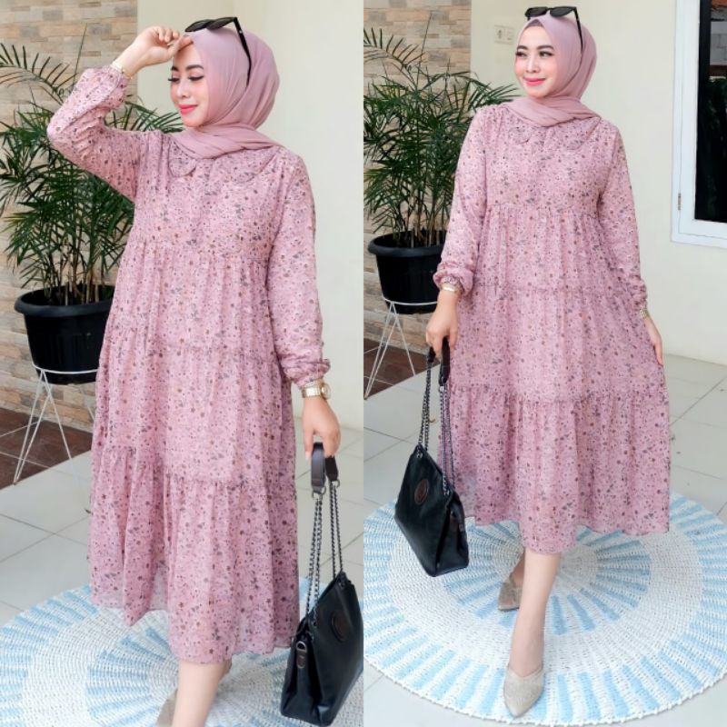 MIDI DEWASA, DRESS TERBARU, MIDI DRESS BAHAN CERUTY BABY DOLL, DRESS DEWASA MIDI, MIDI CERUTY