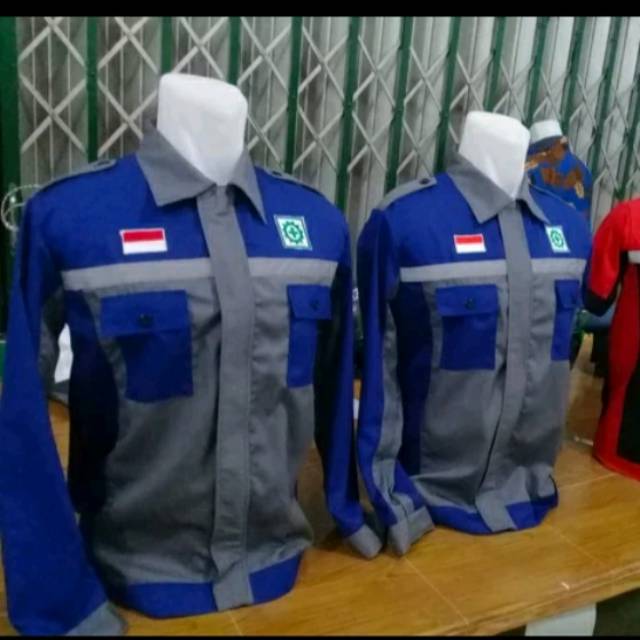 SERAGAM BAJU SAFETY ABU ABU KOMBINASI BIRU RESLETING MODEL TERBARU