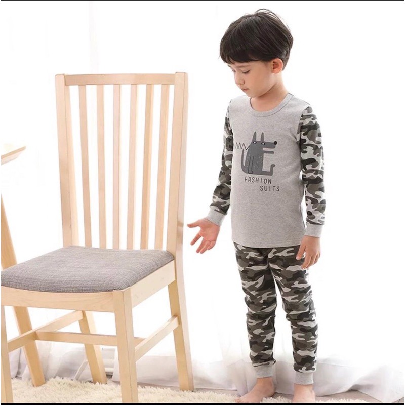 baju tidur  unisex anak korea/ piyama army/piyama katun organik import/setelan tidur cowok