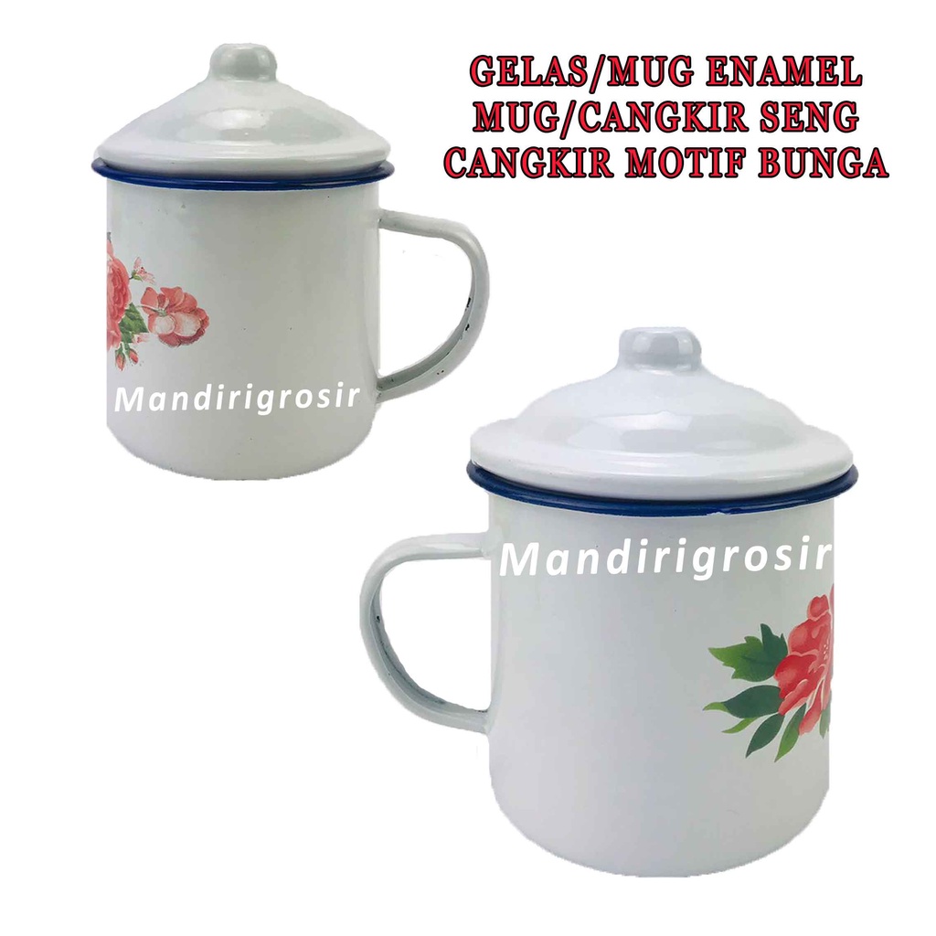 Cangkir Seng Jadul * Mug Enamel + Tutup * Cangkir Motif Bunga * Mug Bermotif