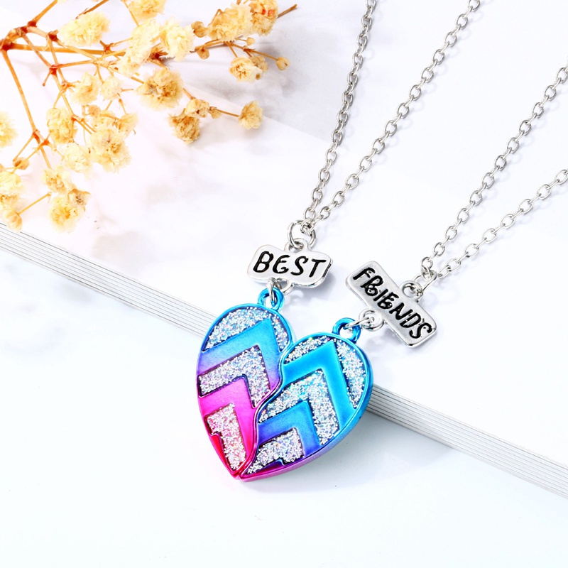 Fancyqube 2pcs Kalung Rantai Hias Liontin Hati Tulisan Best Friend Untuk Unisex