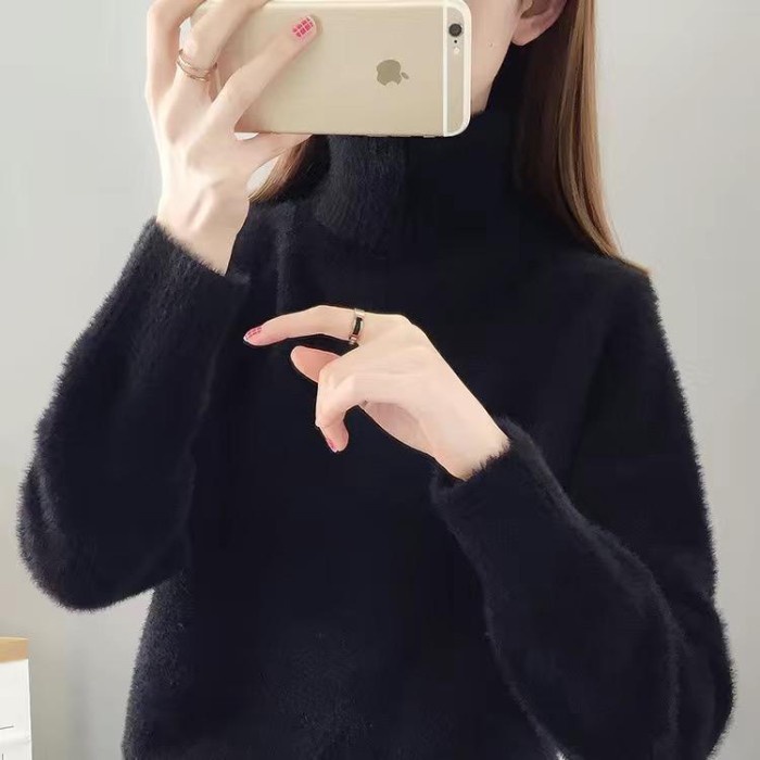 Sweater Turtleneck Wanita Rajut Tebal Halus