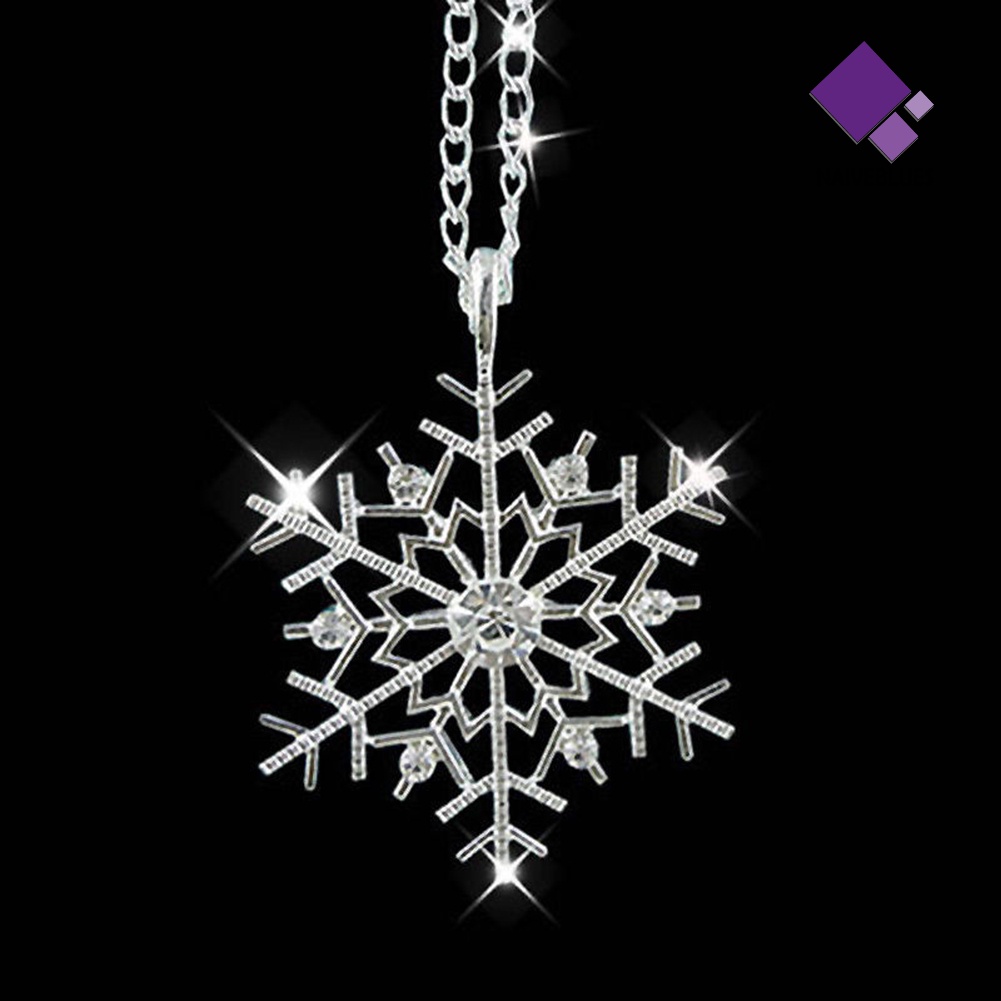 Kalung Rantai Desain Frozen Snowflake Aksen Berlian Imitasi Untuk Hadiah Natal